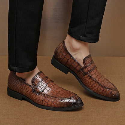 Savona Crocodile-Embossed Faux Leather Loafers
