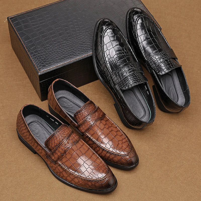 Savona Crocodile-Embossed Faux Leather Loafers