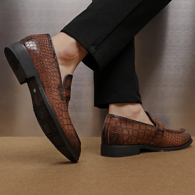 Savona Crocodile-Embossed Faux Leather Loafers