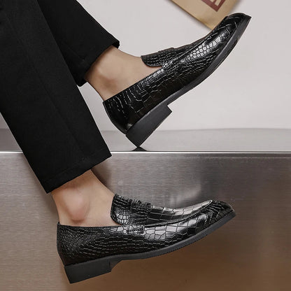 Savona Crocodile-Embossed Faux Leather Loafers
