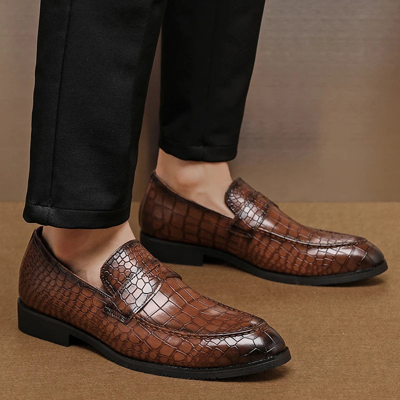 Savona Crocodile-Embossed Faux Leather Loafers